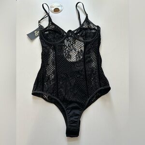 God Save Queens Black Lace Bodysuit